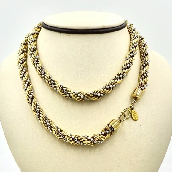 LANVIN PARIS NECKLACE Two Tone 31" 6mm Braided Strand 1980's - Picture 1 of 7